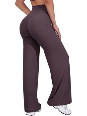 Women Blackberry Purple High Waist Stretch Casual Straight Bottoms Wide Leggings